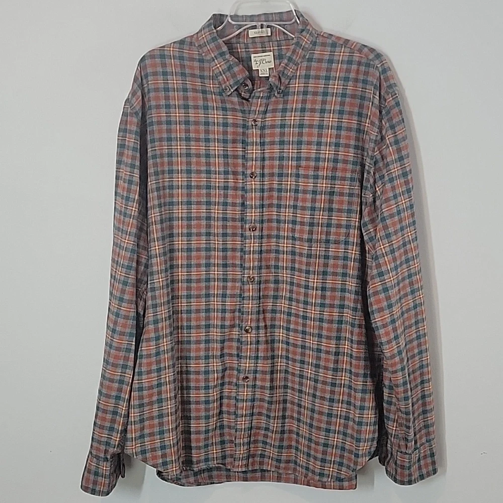 AB470 J. Crew plaid flannel button down men's shirt orange gray XXL